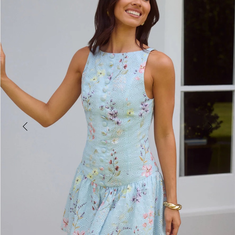 Hello Molly Blue Pleated Fit and Flare Mini Dress - Picture 2 of 4